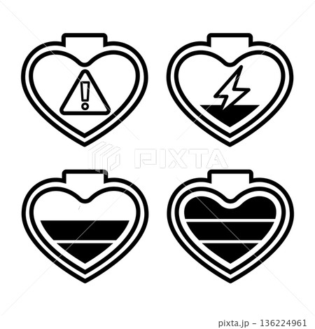 白黒線画のハート型バッテリー残量アイコンセット 136224961