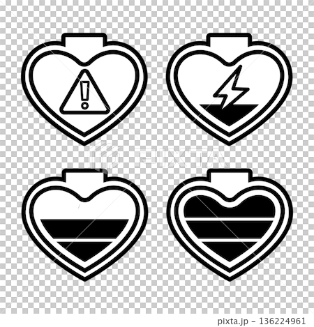 白黒線画のハート型バッテリー残量アイコンセット 136224961