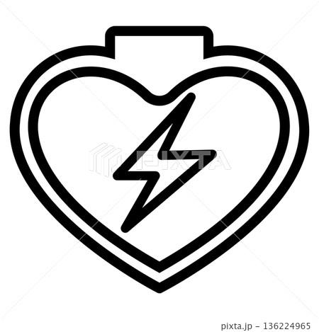 充電中のハート型の電池の線画アイコン 136224965