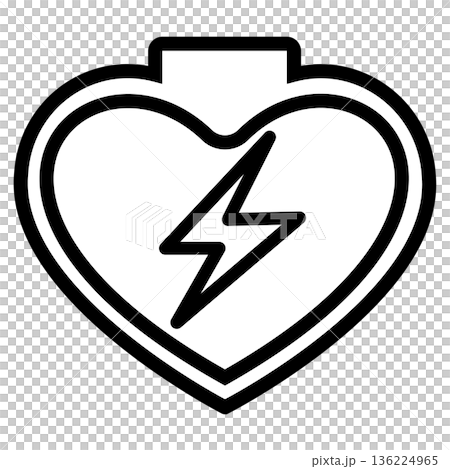 充電中のハート型の電池の線画アイコン 136224965