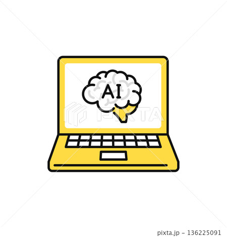 AIと頭脳とノートパソコンのシンプルなベクターアイコンイラスト素材 136225091