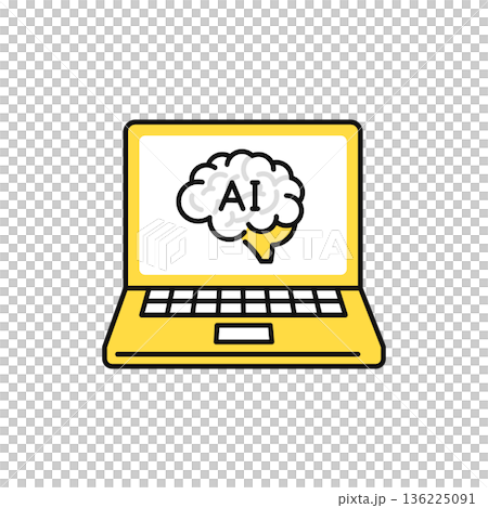 AIと頭脳とノートパソコンのシンプルなベクターアイコンイラスト素材 136225091