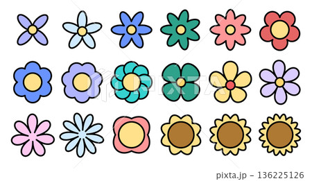 Flower Icon Set - Colored Outline Flower Icon Set - Colored Outline 136225126