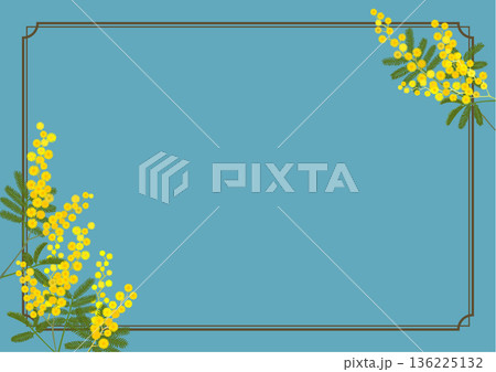 ミモザのフレーム（A4横・ブルー） 136225132