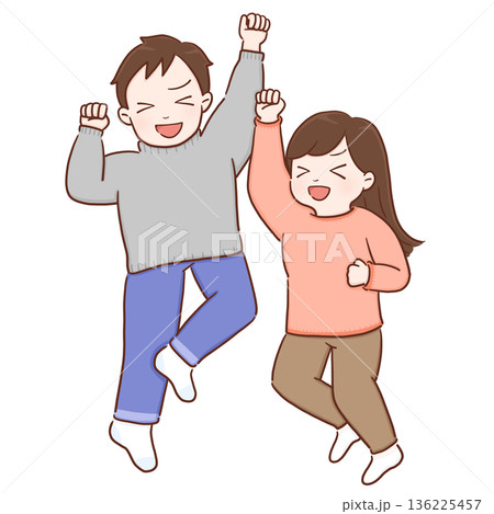 飛び跳ねる男女(カラー) 136225457