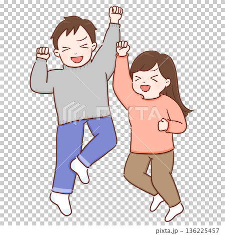 飛び跳ねる男女(カラー) 136225457