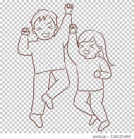 飛び跳ねる男女 136225460