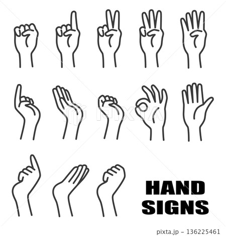 ハンドサイン 手の表現 ベクターイラスト ハンドサイン 手の表現 ベクターイラスト 136225461