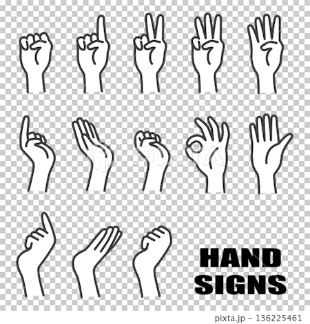 ハンドサイン 手の表現 ベクターイラスト ハンドサイン 手の表現 ベクターイラスト 136225461