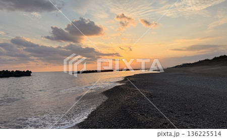 美しい海岸の夕日 136225514