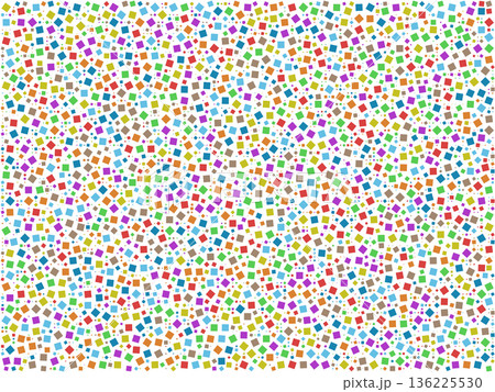 Abstract pattern of multi-colored geometric squares in various sizes. High-density mosaic composition with vibrant colorful tiles on a white background. 136225530