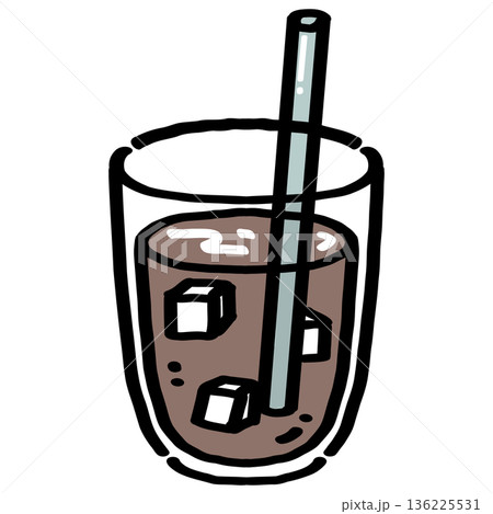 Iced Coffee in Glass with Straw Illustration Iced Coffee in Glass with Straw Illustration 136225531