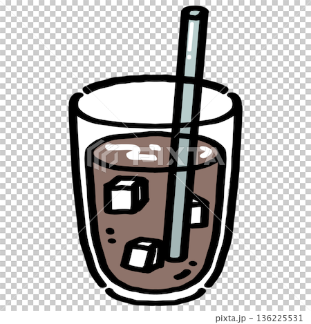 Iced Coffee in Glass with Straw Illustration Iced Coffee in Glass with Straw Illustration 136225531