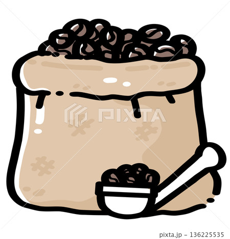 Coffee Bean Bag Illustration with Scoop Coffee Bean Bag Illustration with Scoop 136225535