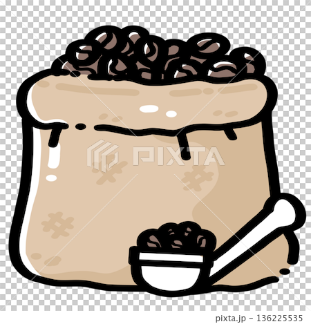 Coffee Bean Bag Illustration with Scoop Coffee Bean Bag Illustration with Scoop 136225535