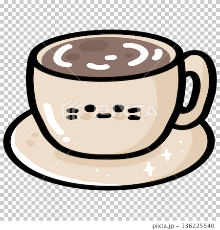 Cute Coffee Cup on Saucer with Smiling Face Illustration 136225540