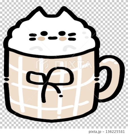 Cute Cat Mug with Whipped Cream Illustration Cute Cat Mug with Whipped Cream Illustration 136225581