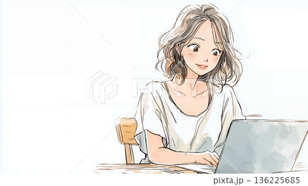 自宅でパソコンを使う女性 136225685