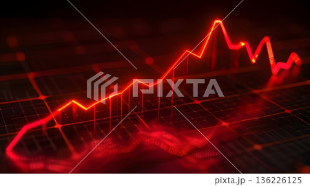 上昇する赤いラインチャート 136226125