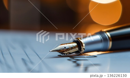 契約書に触れる万年筆のペン先 136226130