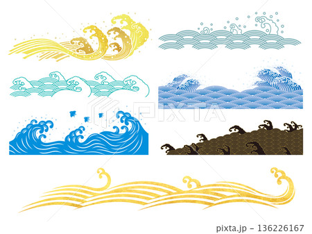 波のイラストセット 136226167