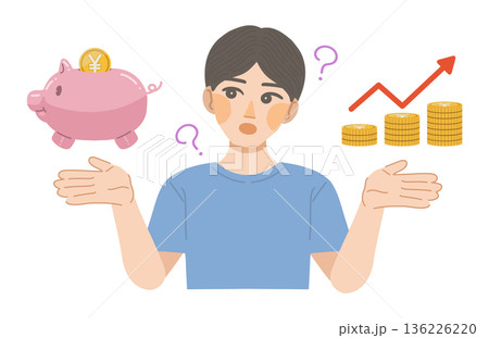 どうすれば貯蓄が増えるのかを考える男性のイラスト どうすれば貯蓄が増えるのかを考える男性のイラスト 136226220