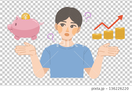 Illustration of a man thinking about how to increase his savings 136226220