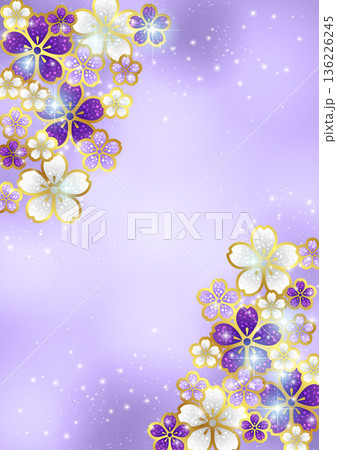 桜ジュエリー、背景、イラスト、紫、キラキラ、かわいい、縦 桜ジュエリー、背景、イラスト、紫、キラキラ、かわいい、縦 136226245