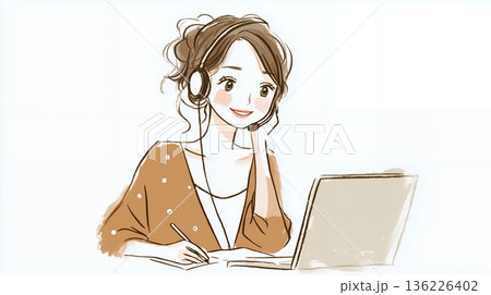 ヘッドセットで会話をする女性 ヘッドセットで会話をする女性 136226402