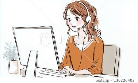 ヘッドセットで会話をする女性 136226408