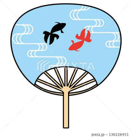 金魚と青海波模様のうちわイラスト(夏・涼しげ・和風) 金魚と青海波模様のうちわイラスト(夏・涼しげ・和風) 136226451