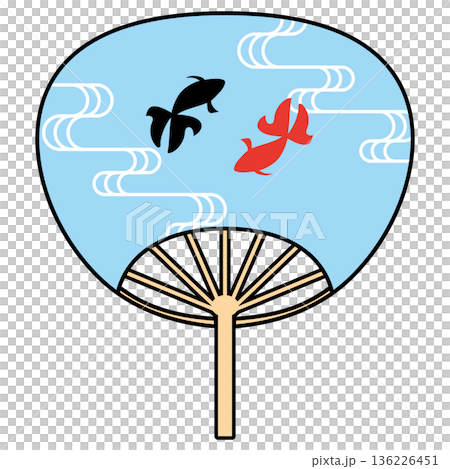 金魚と青海波模様のうちわイラスト(夏・涼しげ・和風) 金魚と青海波模様のうちわイラスト(夏・涼しげ・和風) 136226451