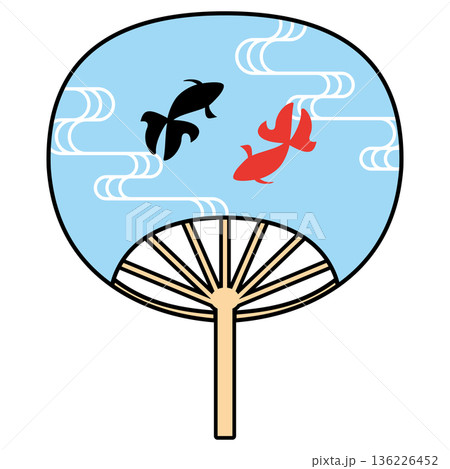 金魚が泳ぐうちわの和風イラスト 金魚が泳ぐうちわの和風イラスト 136226452
