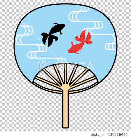 金魚が泳ぐうちわの和風イラスト 金魚が泳ぐうちわの和風イラスト 136226452