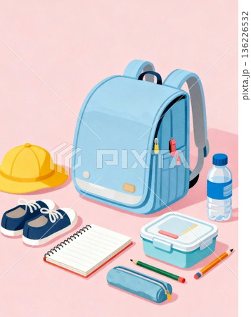 入学準備 ランドセル 学用品 イラスト 春 新生活 background school entran 136226532
