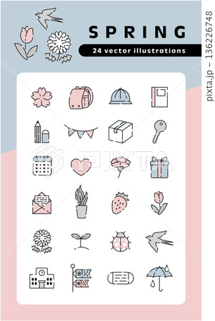 春のアイコンセット パステルカラー 生活・学校モチーフ ベクターイラスト 春のアイコンセット パステルカラー 生活・学校モチーフ ベクターイラスト 136226748