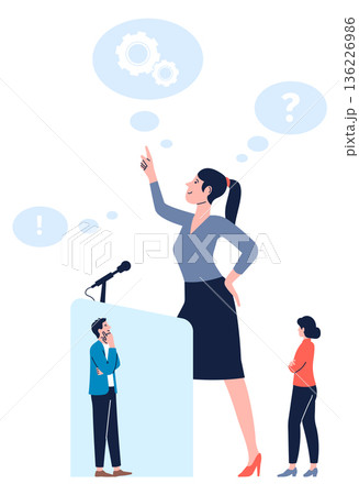 Inspiring leader character. Woman give public speech 136226986