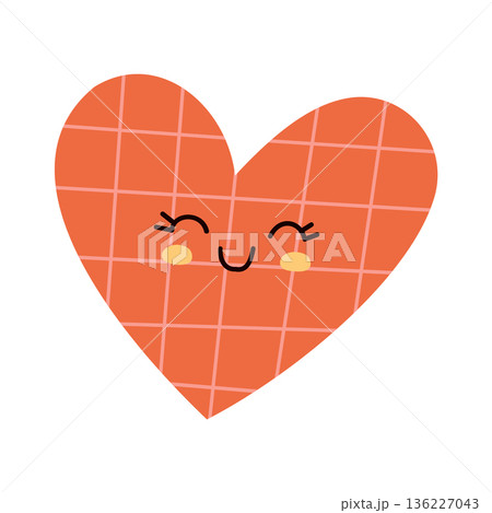 Cute Orange Heart with Smiling Face and Checkered Pattern Cute Orange Heart with Smiling Face and Checkered Pattern 136227043