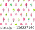 桜の木の背景　桜とピンクの花の木の手描き風イラスト　北欧風 136227160