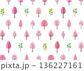 桜の木の背景　桜とピンクの花の木の手描き風イラスト　北欧風 136227161