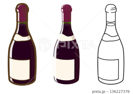 赤ワイン（ブルゴーニュ型ボトル） 136227376