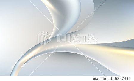 Pearlescent white 3d abstract fluid waves background with soft metallic sheen for modern luxury branding and minimalist web design 136227436