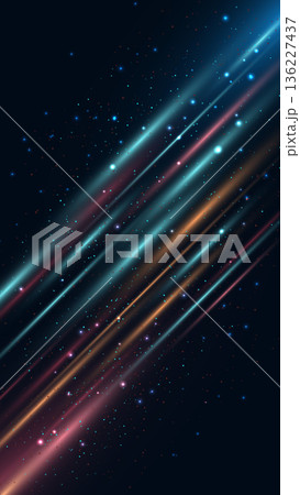 Teal and orange abstract light beams with glowing particles on dark cosmic background for futuristic technology and digital energy concept wallpaper 136227437