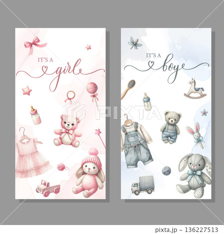 Baby Gender Announcement Girl and Boy Illustration 136227513