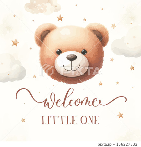 Welcome Little One Cute Teddy Bear Illustration 136227532