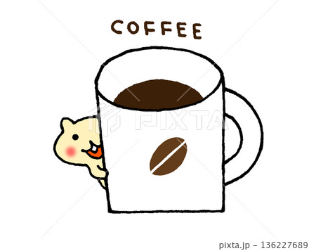 コーヒーとコーヒーのカップとかくれたかわいいリスのイラスト コーヒーとコーヒーのカップとかくれたかわいいリスのイラスト 136227689