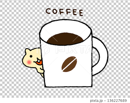 コーヒーとコーヒーのカップとかくれたかわいいリスのイラスト コーヒーとコーヒーのカップとかくれたかわいいリスのイラスト 136227689