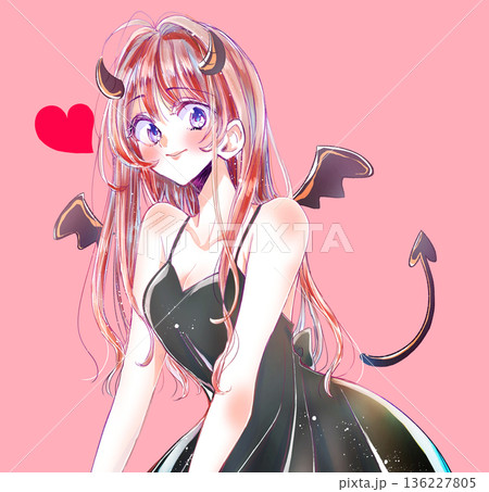 ロングヘアのセクシーな女性 小悪魔 笑顔 茶髪 ロングヘアのセクシーな女性 小悪魔 笑顔 茶髪 136227805