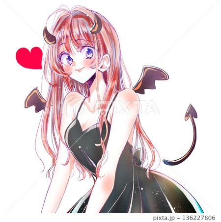 ロングヘアのセクシーな女性　小悪魔　笑顔　茶髪 136227806