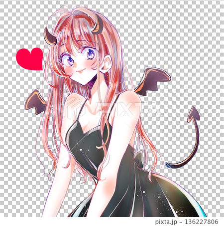 ロングヘアのセクシーな女性　小悪魔　笑顔　茶髪 136227806